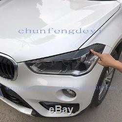 Carbon Fiber Head Light Lamp Eyebrow Eyelid Cover Trim for BMW X1 F48 2016-2017