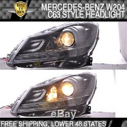 Fits 12-14 Benz W204 C204 C-Class C63 Projector LED Headlight Pair Carbon Fiber
