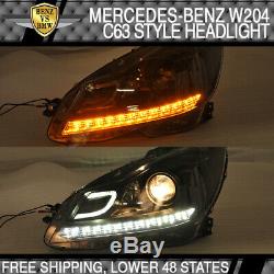 Fits 12-14 Benz W204 C204 C-Class C63 Projector LED Headlight Pair Carbon Fiber