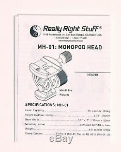 Gitzo GM5561T 6X Carbon Fiber Monopod with Really Right Stuff MH-01 LR Head