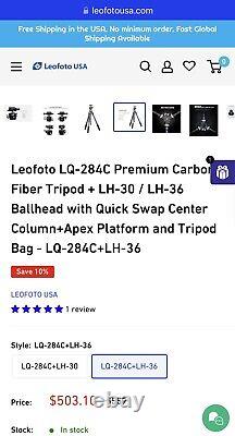 Leofoto LQ-284C Tripod with LH-36 Ball Head Carbon Fiber Professional for DSLR