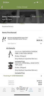 Manfrotto Carbon Fiber Tripod 190CXPRO4 and XPro Ball Head With Top Lock