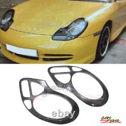 Real Carbon Fiber Front Head Light Cover Trim For Porsche 911 996 986 Boxster