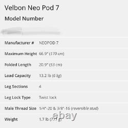 Velbon Neo Pod 7 4-Section Carbon Fiber Monopod with Manfrotto 3229 Head
